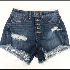 Guess Distressed Button Down Jean Shorts